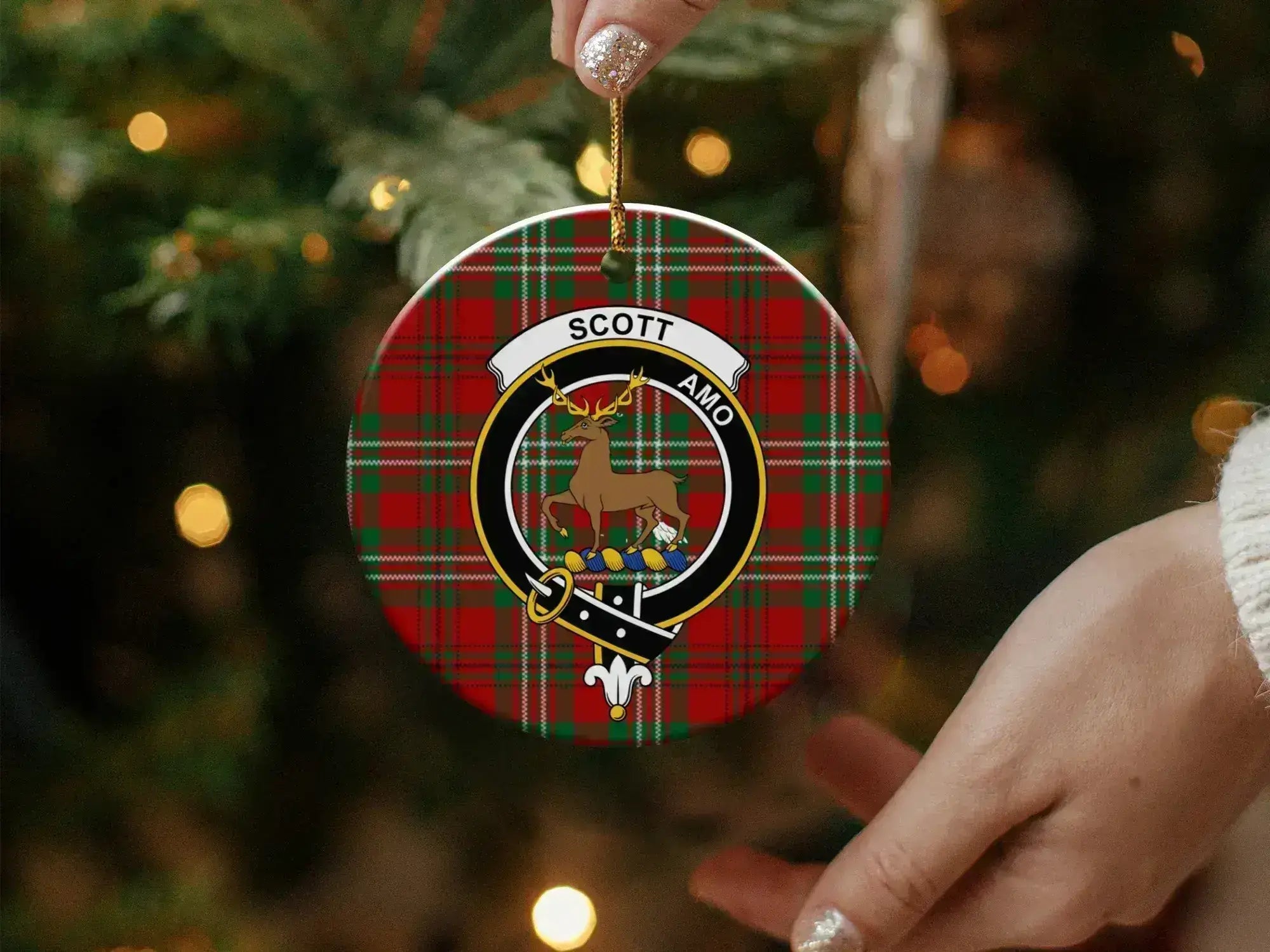 Scott clan crest tartan ornament reverse side — double-sided Scottish heritage design