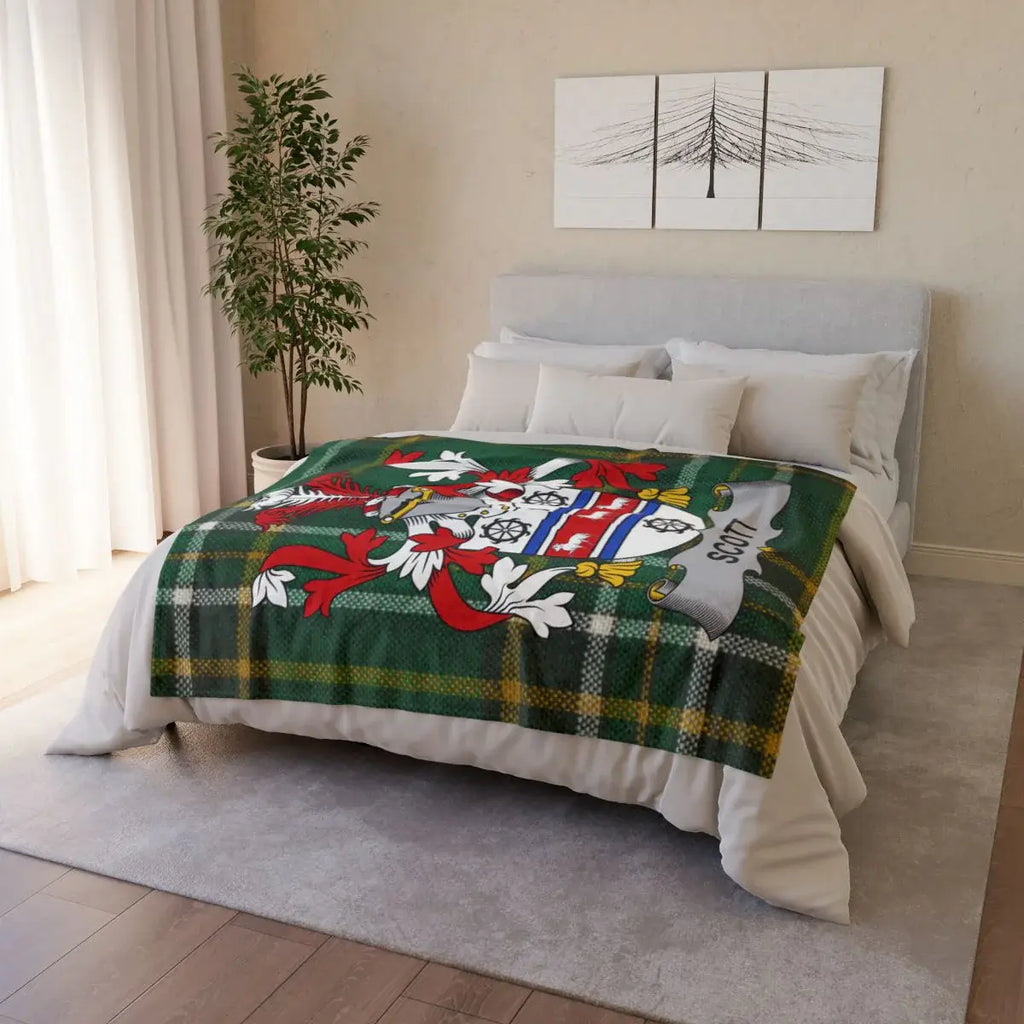 Scottish Clan Tartan Throw Blanket with Crest Design