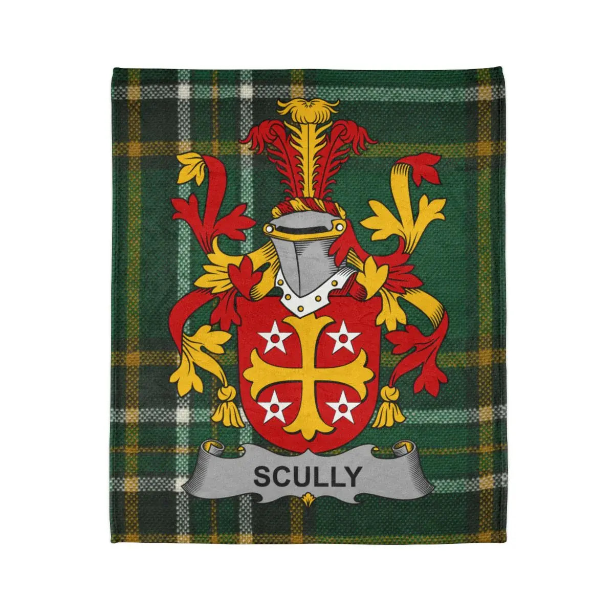 Scully Heraldic Crest on Green Plaid Blanket