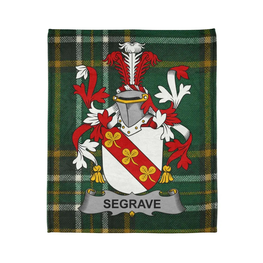Segrave Family Crest on Green Tartan Plaid Blanket