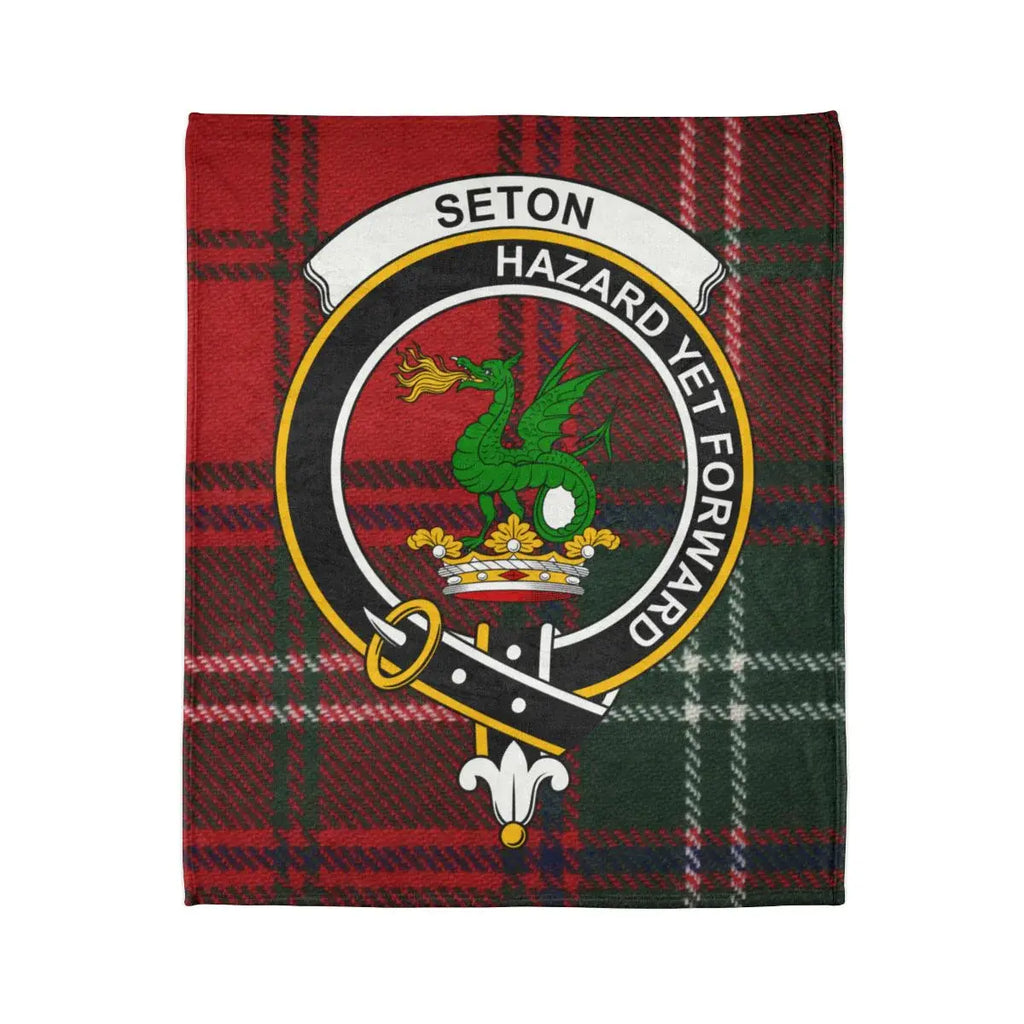 Seton Hazard Yet Forward plaid tartan throw blanket — full print detail, fade-resistant colour