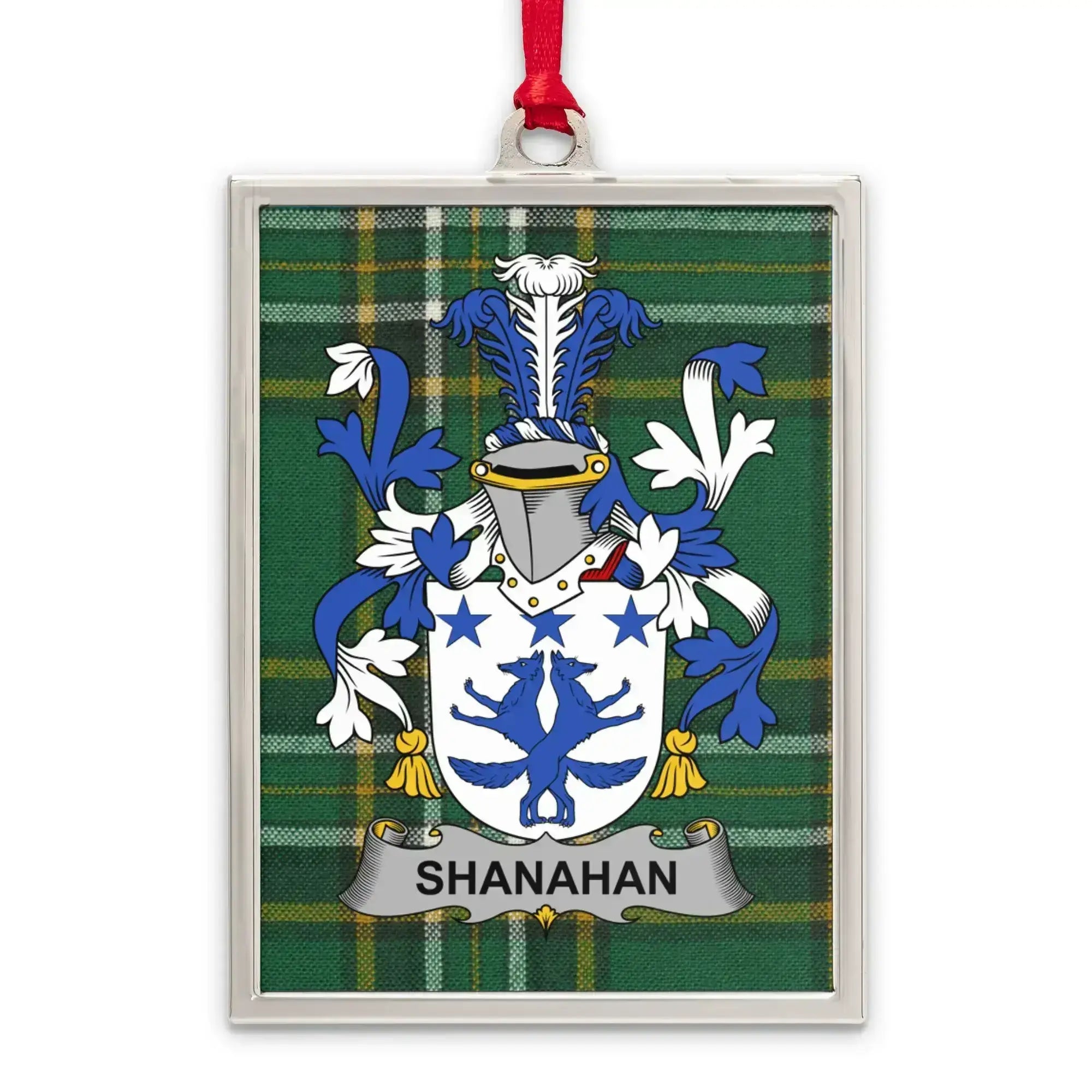 Shanahan Family Crest Plaid Background Hanging Ornament product type