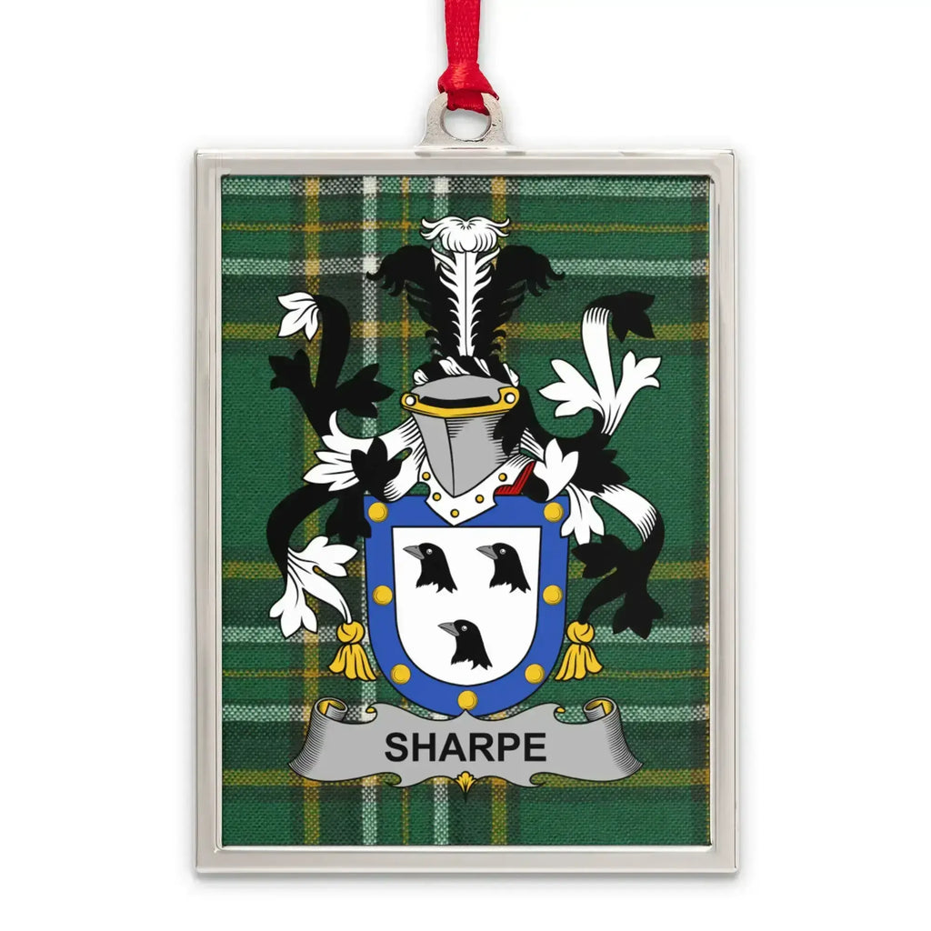 Sharpe Family Crest Plaid Background Holiday Ornament product