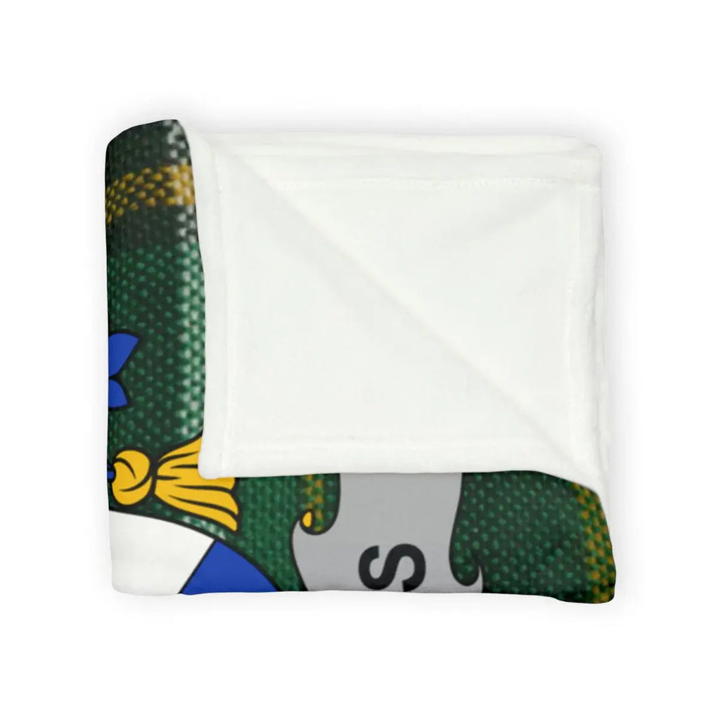 Cozy and Warm Green Blanket with Blue and Yellow Design