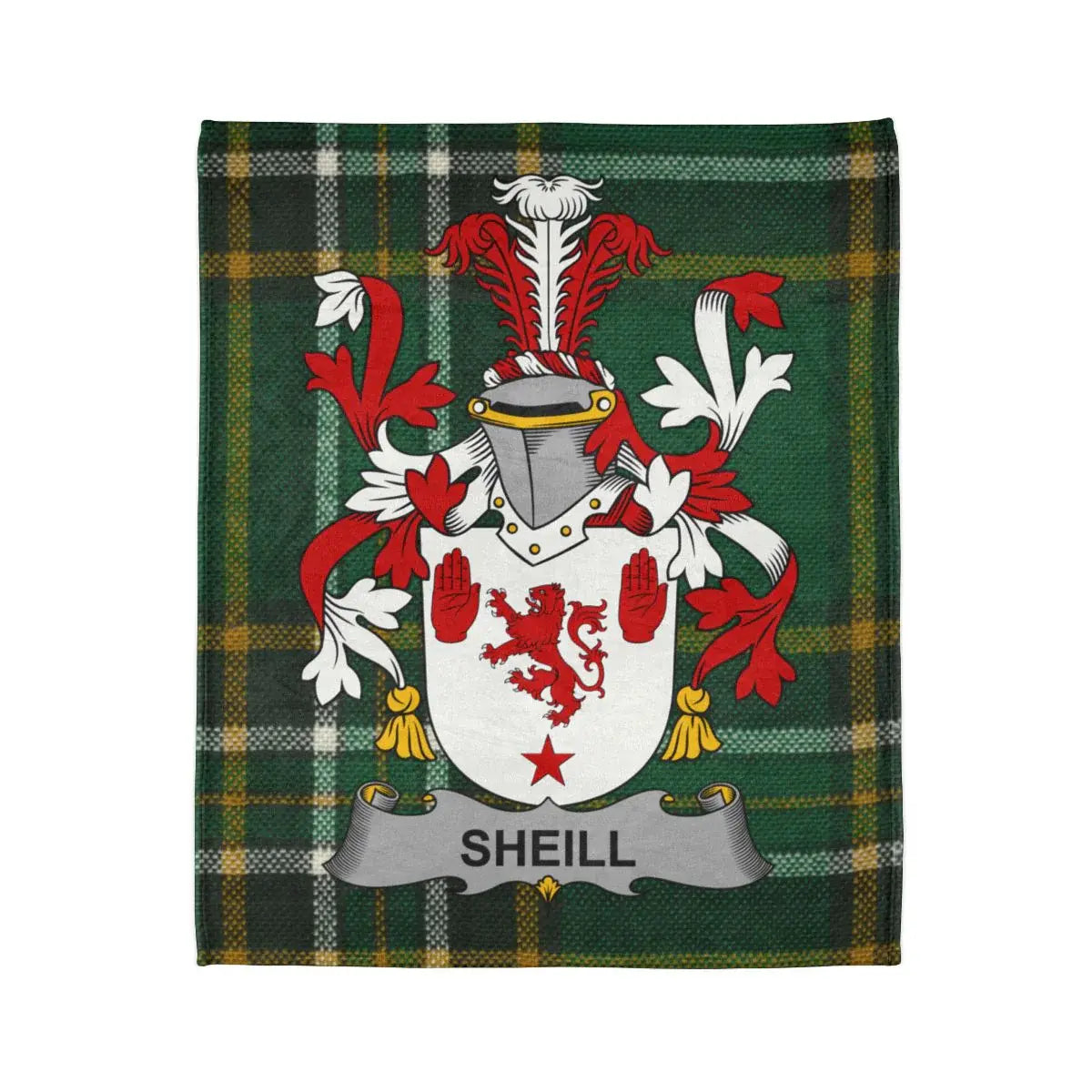 Sheill Family Crest Coat of Arms Green Tartan Blanket