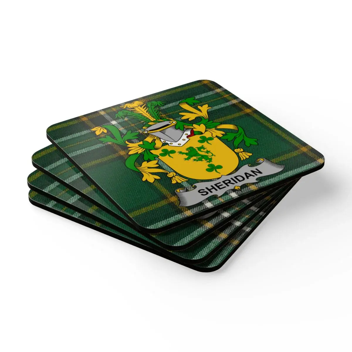 Sheridan Coat of Arms Family Crest Plaid Coasters product