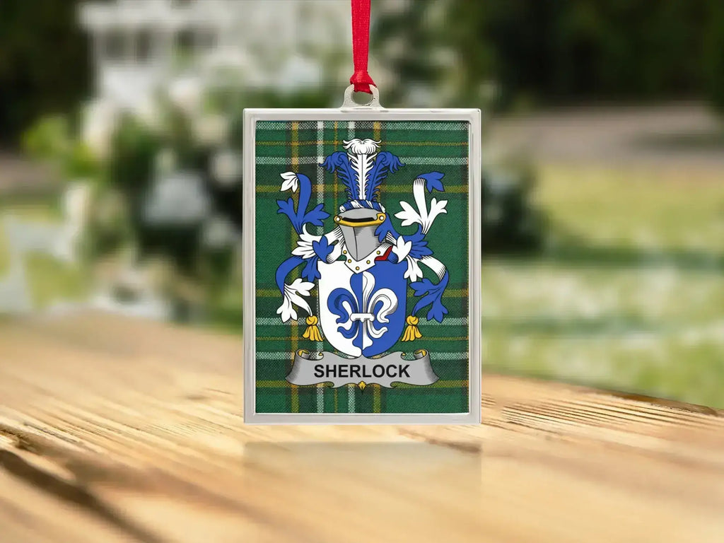 Sherlock Family Crest Design on Plaid Ornament product
