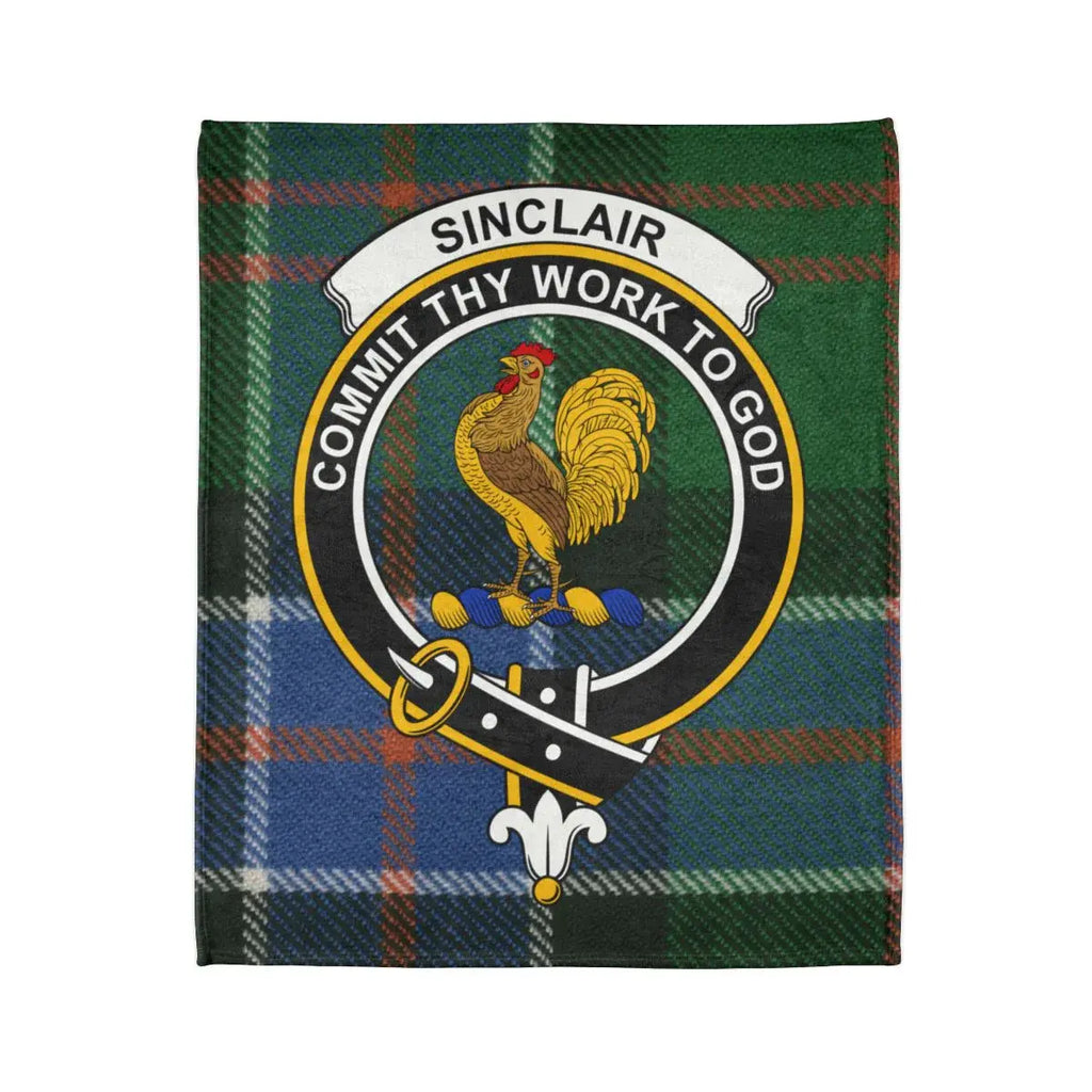 Clan Sinclair printed throw blanket — commit thy work to god crest, 50x60 inch size