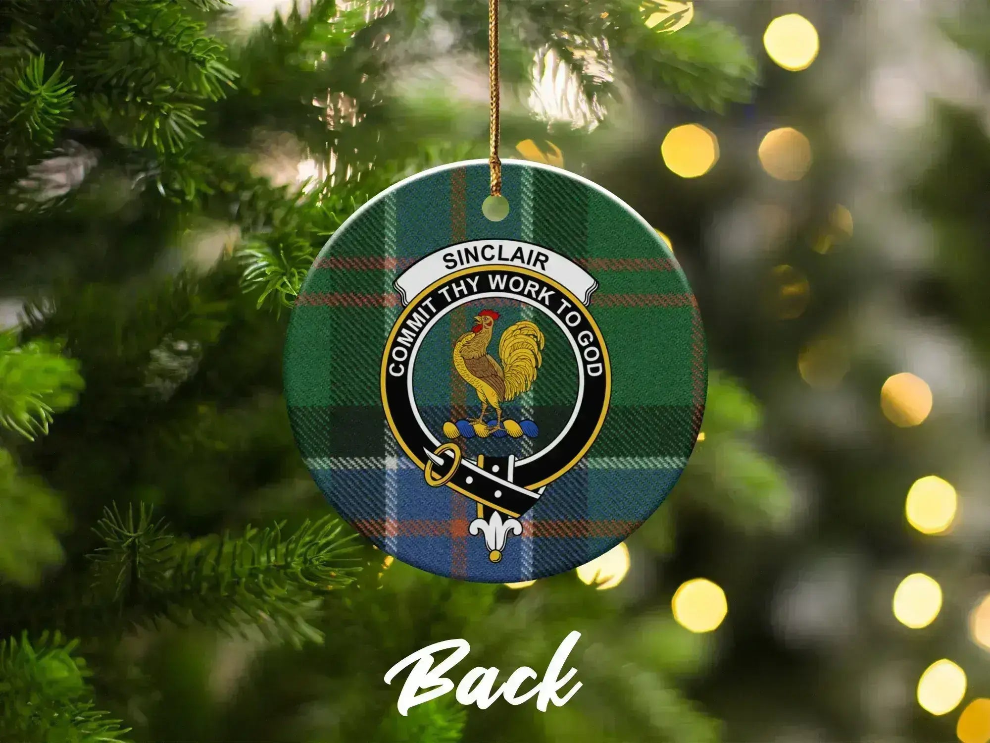 Clan Sinclair ornament reverse side — commit thy work to god double-sided design