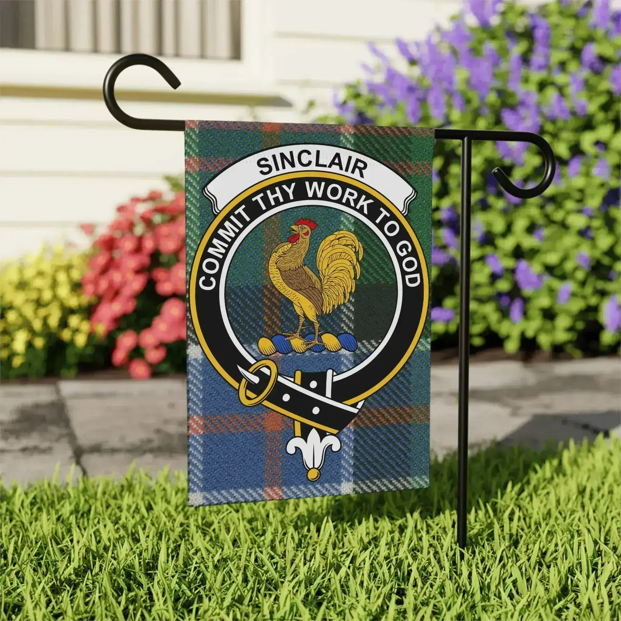 Sinclair commit thy work to god clan crest garden flag — 24.5x32 inch outdoor display