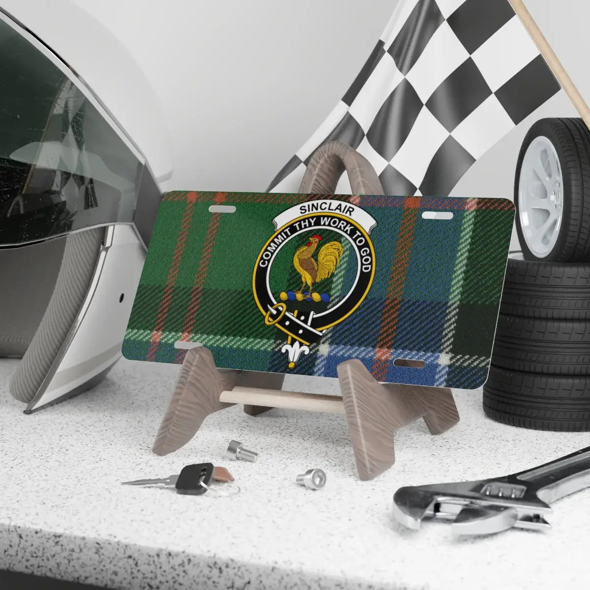 Clan Sinclair crest tartan novelty license plate — 100% aluminium, 12x6 inch