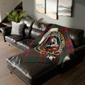 Clan Skene crest tartan throw blanket on sofa — lightweight 100% polyester