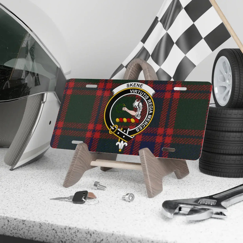 Clan Skene crest tartan novelty license plate — 100% aluminium, 12x6 inch