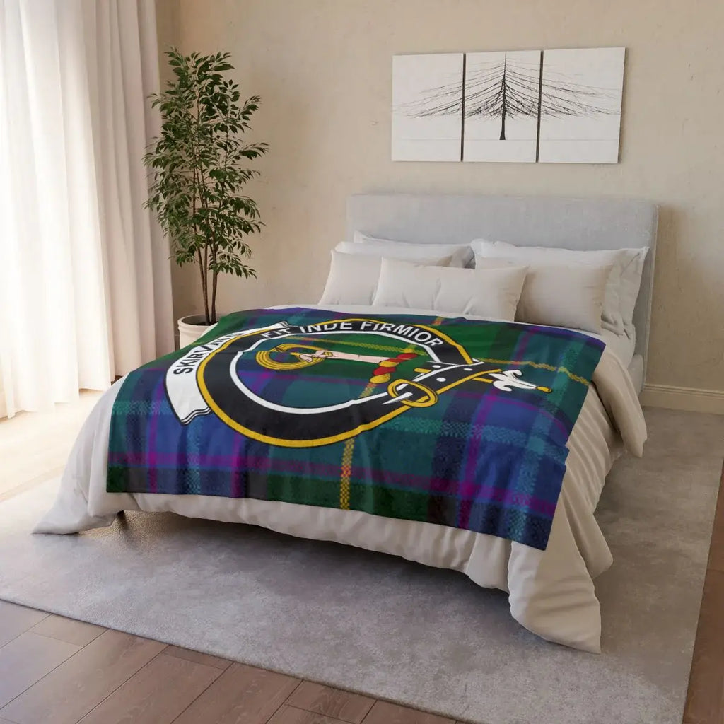 Scottish Tartan Plaid Blanket with Crest Design