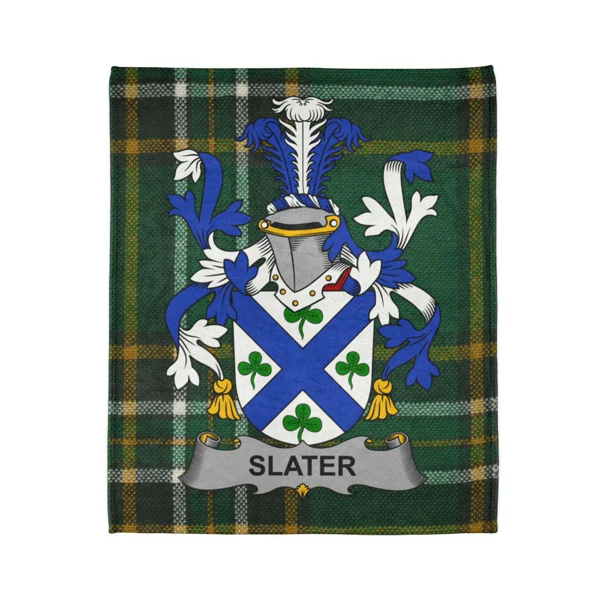 Slater Family Crest Green Plaid Background Blanket