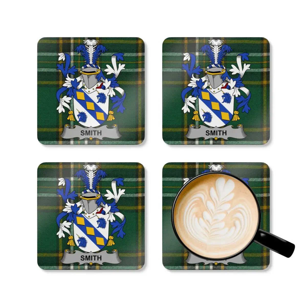 Personalized Tartan Crest with Family Name Coaster product type