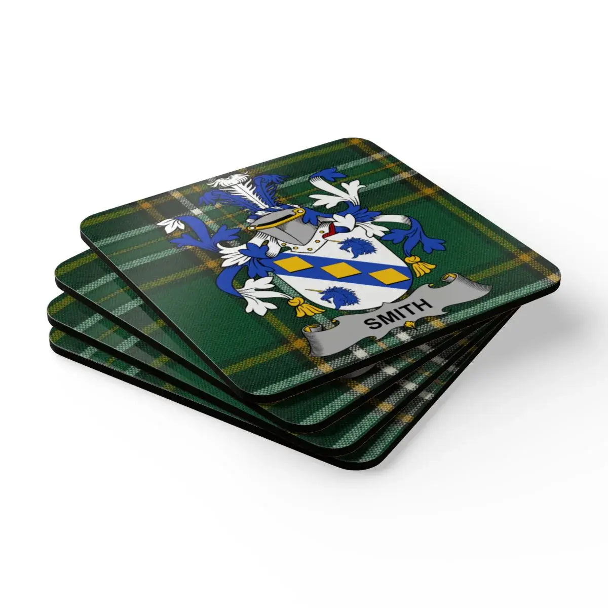 Smith Coat of Arms Plaid Background Coasters product