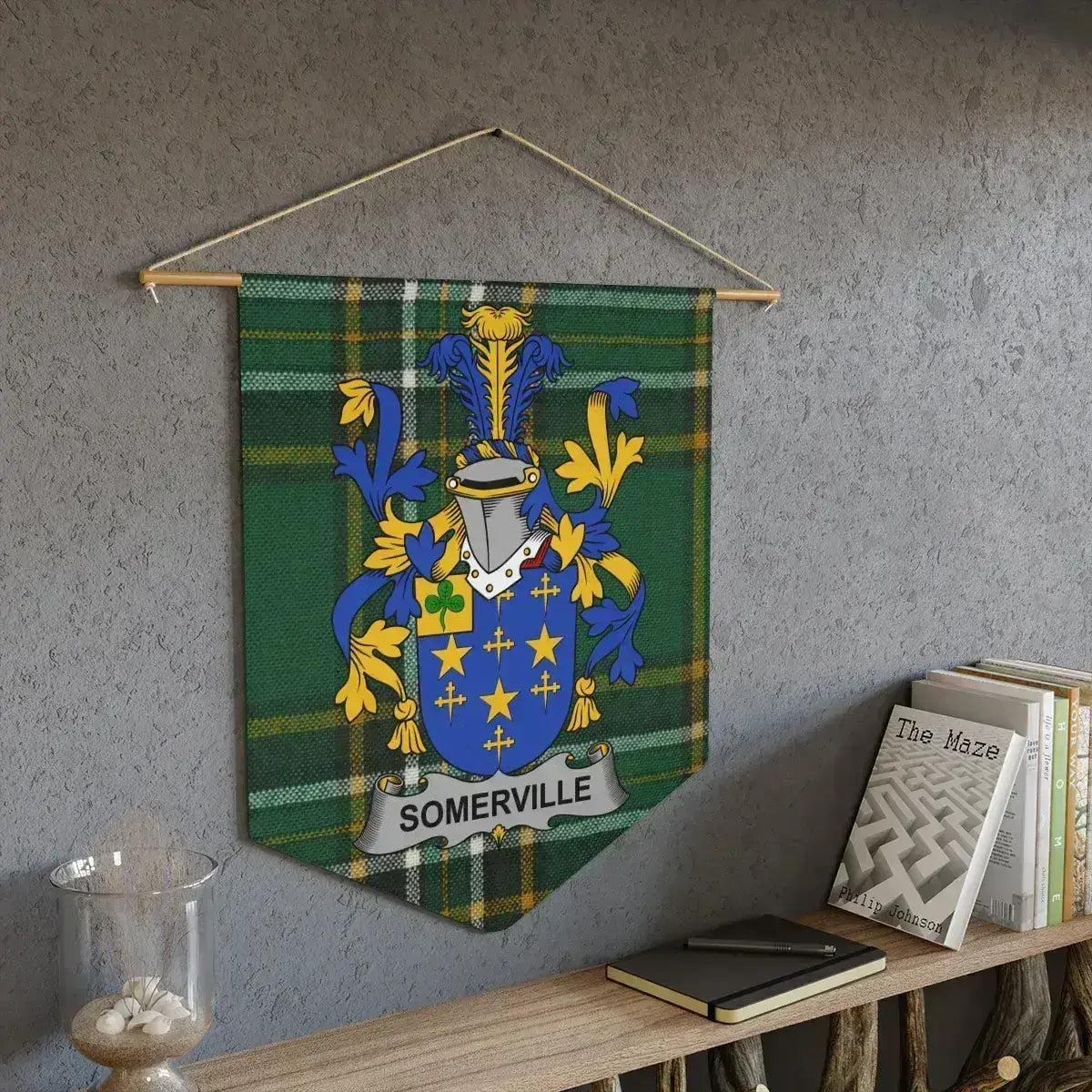 Somerville Irish family crest wall pennant — tartan wall hanging display