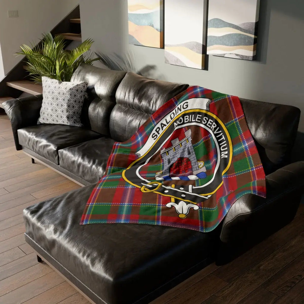 Clan Spalding crest tartan throw blanket for home — lightweight 100% polyester