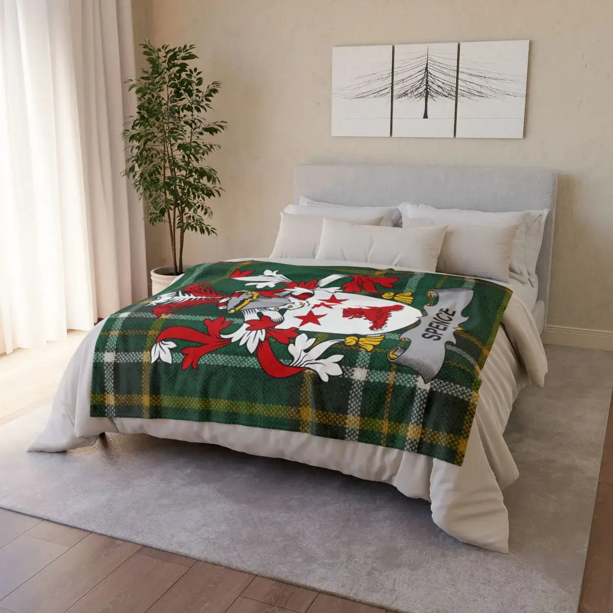 Luxurious Green Tartan Blanket with Spence Family Crest