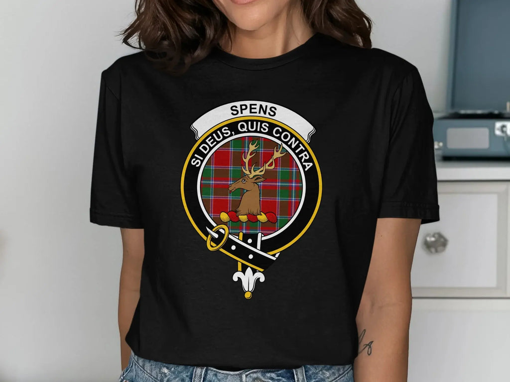 Spens si deus quis contra plaid crest t-shirt — forest green, deer emblem