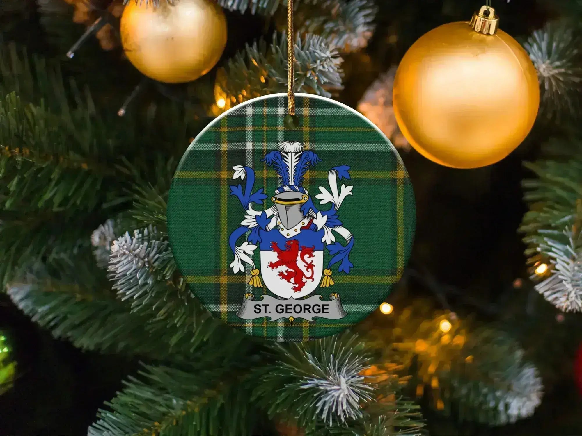 St. George Family Crest Plaid Christmas Ornament