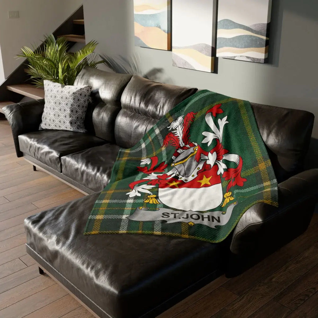 St. John Family Crest Tartain Design Throw Blanket