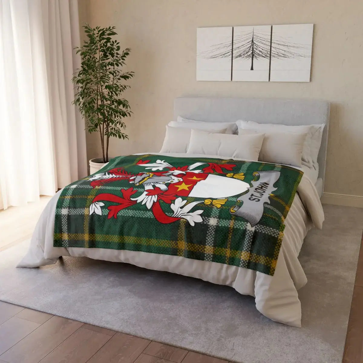 St John Family Crest Plaid Throw Blanket Product