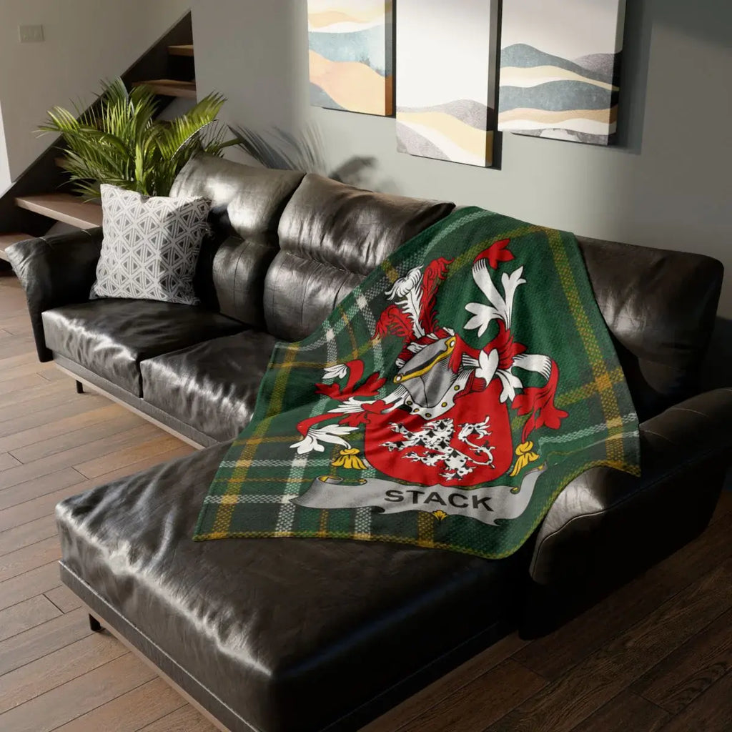 Custom Stack Family Crest Green Plaid Blanket Throw