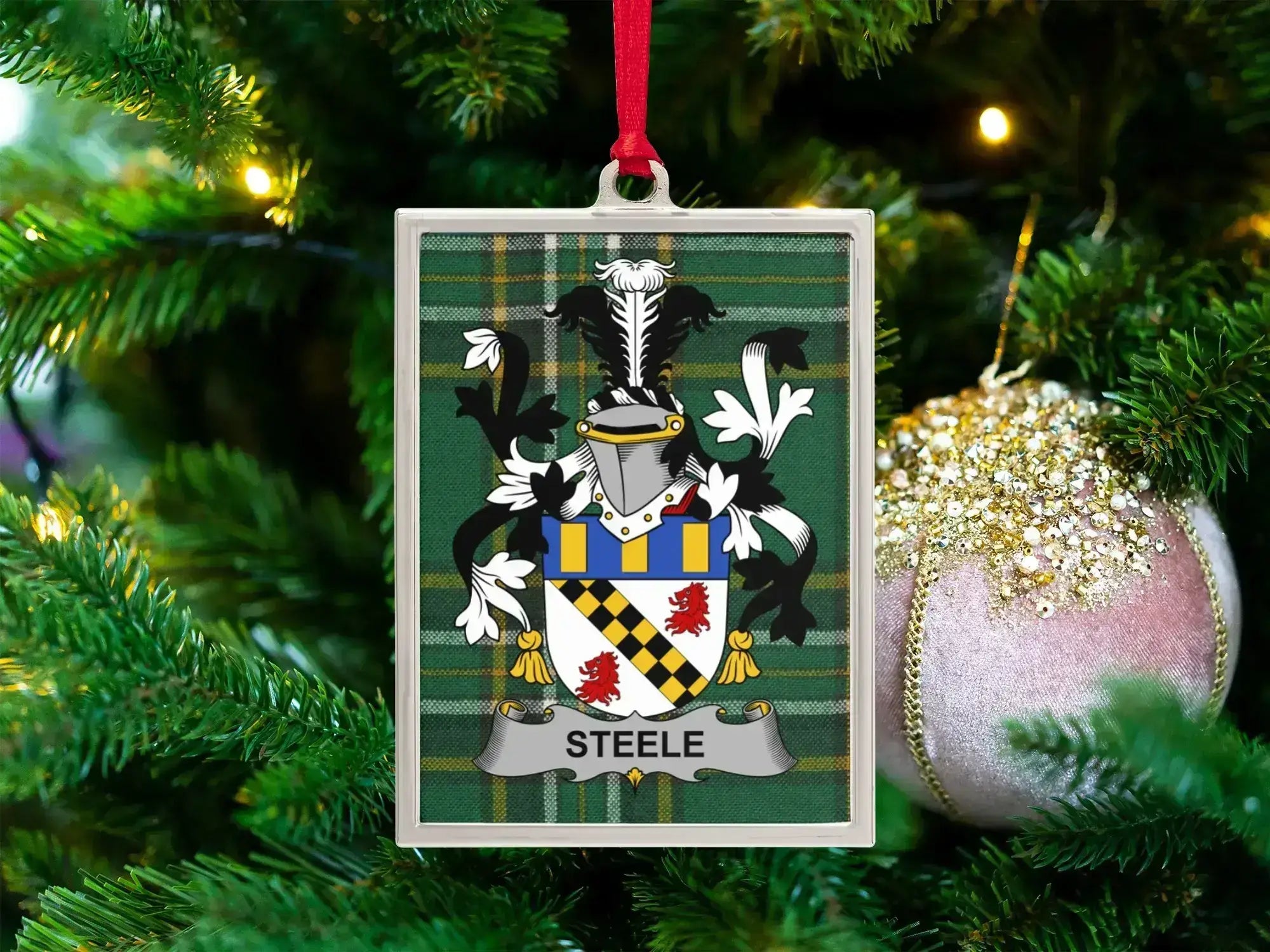 Personalized Steele Family Crest Christmas Ornament product type