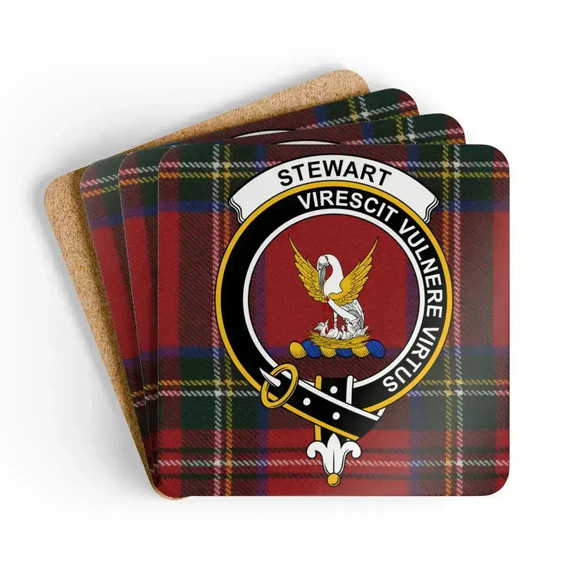 Stewart Scottish clan crest tartan coaster example for custom coaster set