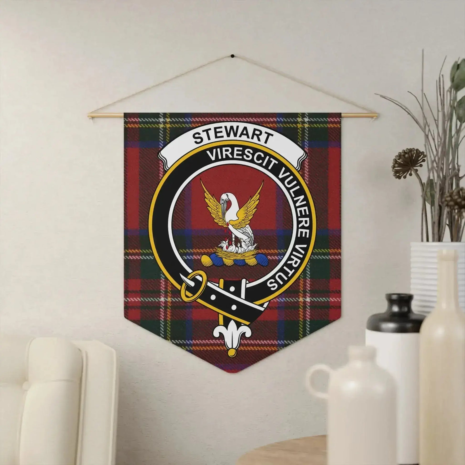 Stewart Clan Crest Tartan Scottish Heritage Pennant 