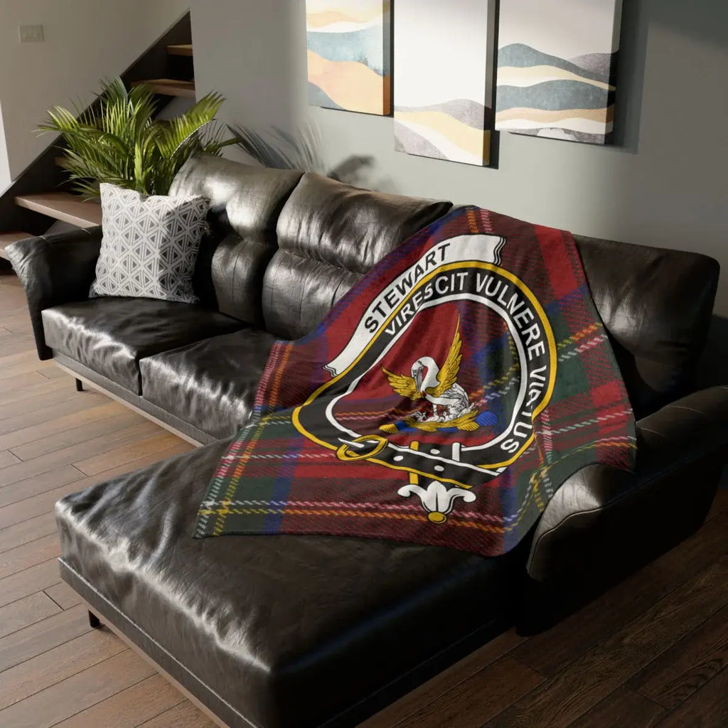 Clan Stewart virescit vulnere virtus tartan throw blanket — lightweight 100% polyester