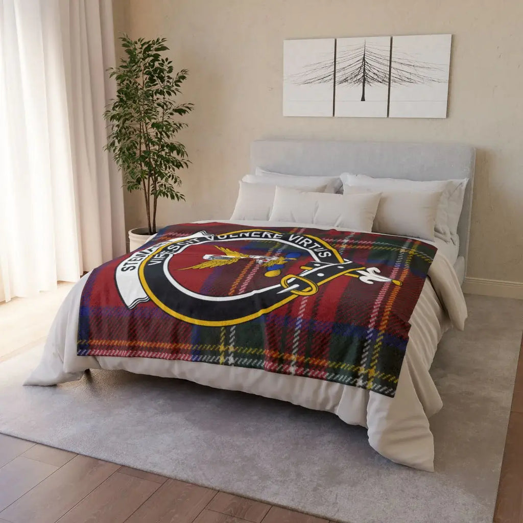 Clan Stewart ancient tartan design blanket — red and green plaid