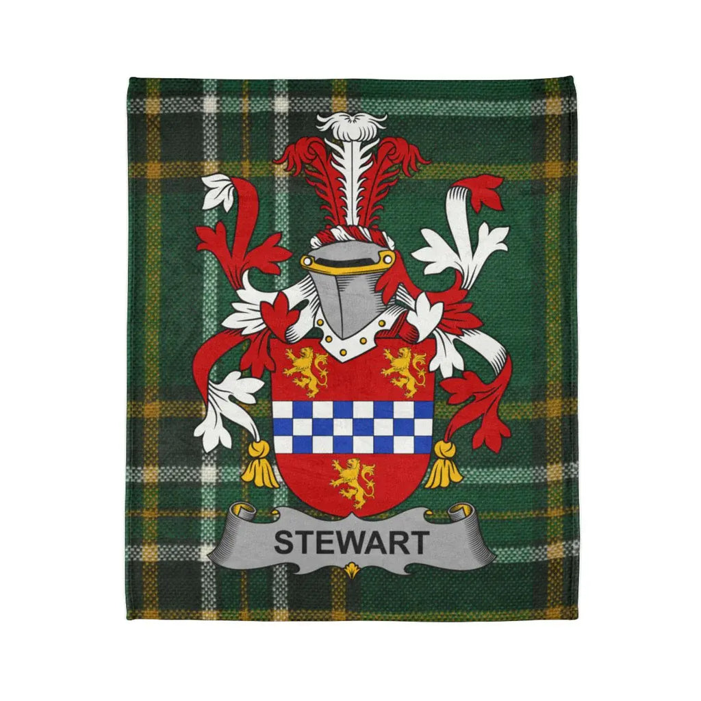 Stewart Family Crest on Green Plaid Tartan product