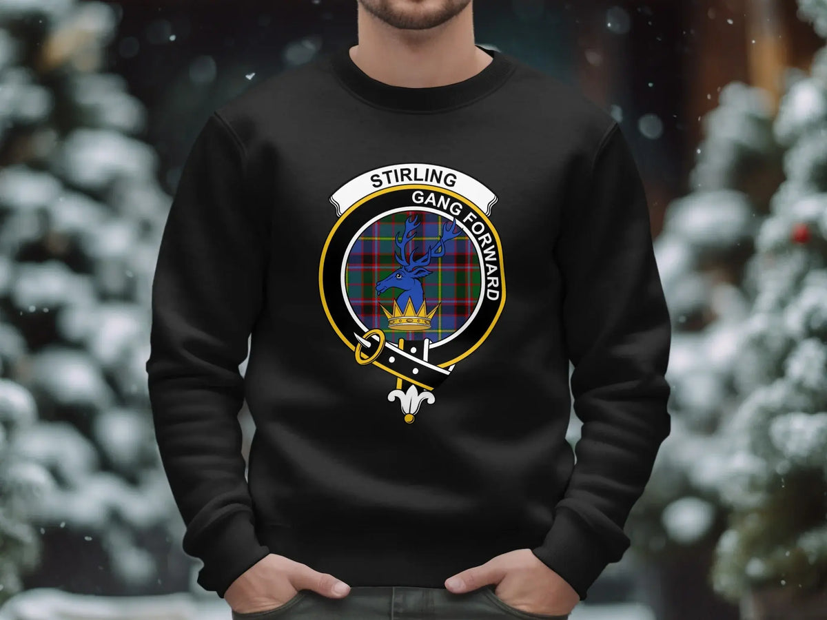 Stirling gang forward logo sweatshirt — black crewneck, stag crest design