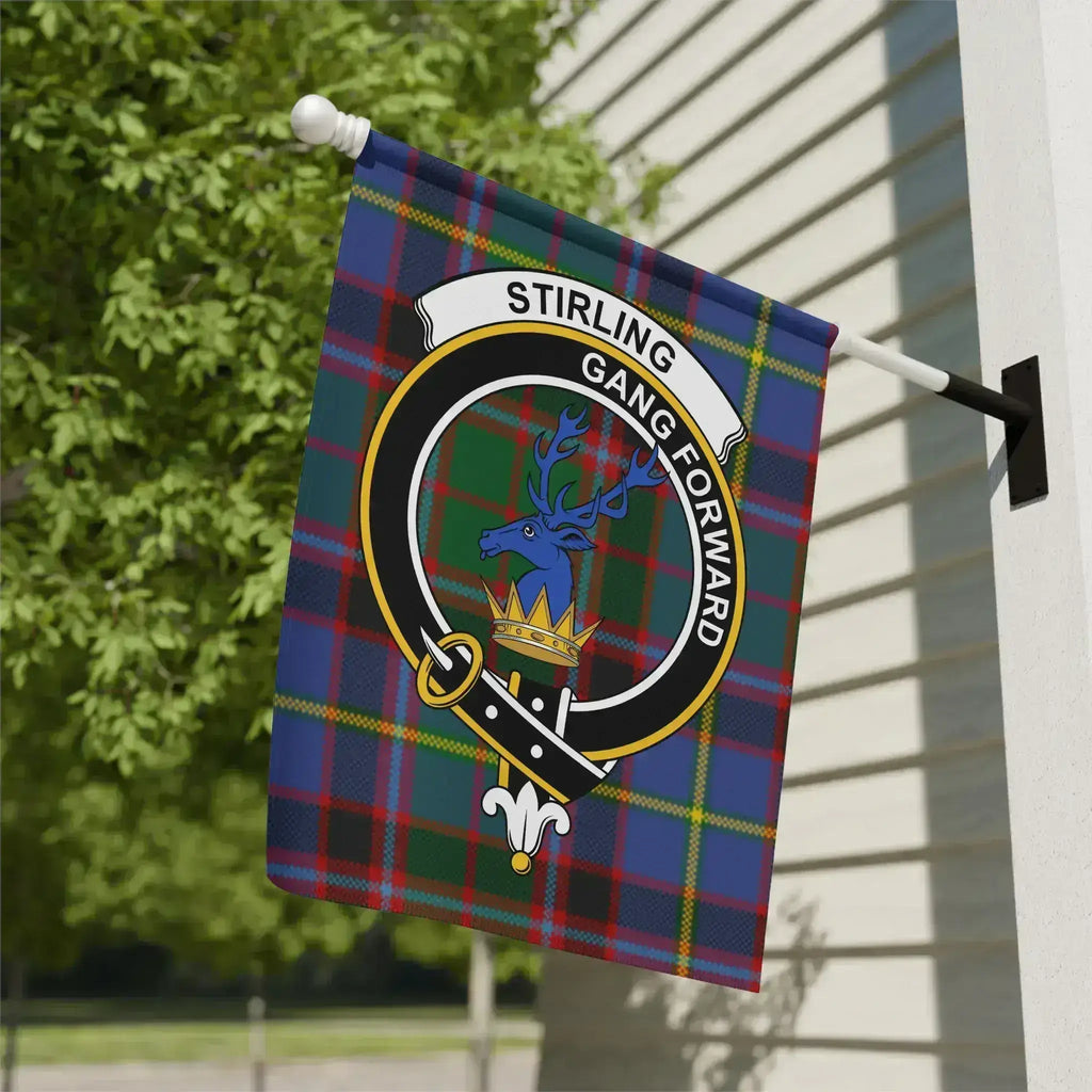 Clan Stirling gang forward plaid decorative garden flag — 12x18 inch, poly canvas