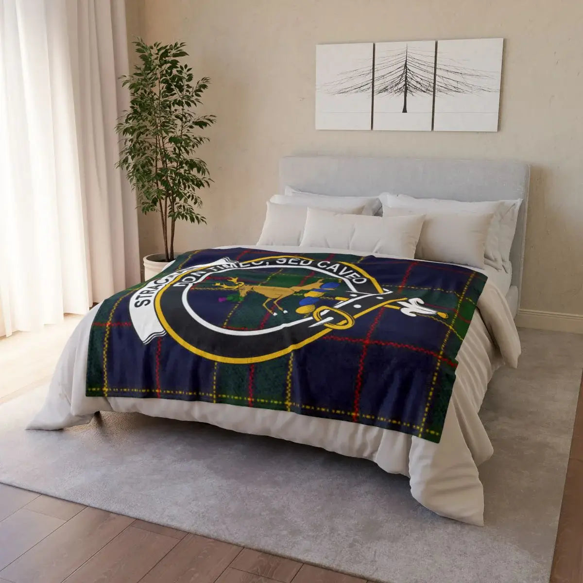 Scottish Crest Tartan Blanket Cozy Bed Throw Accessory