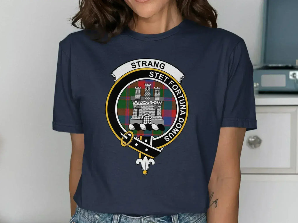 Strang stet fortuna domus graphic tee — navy blue, front view