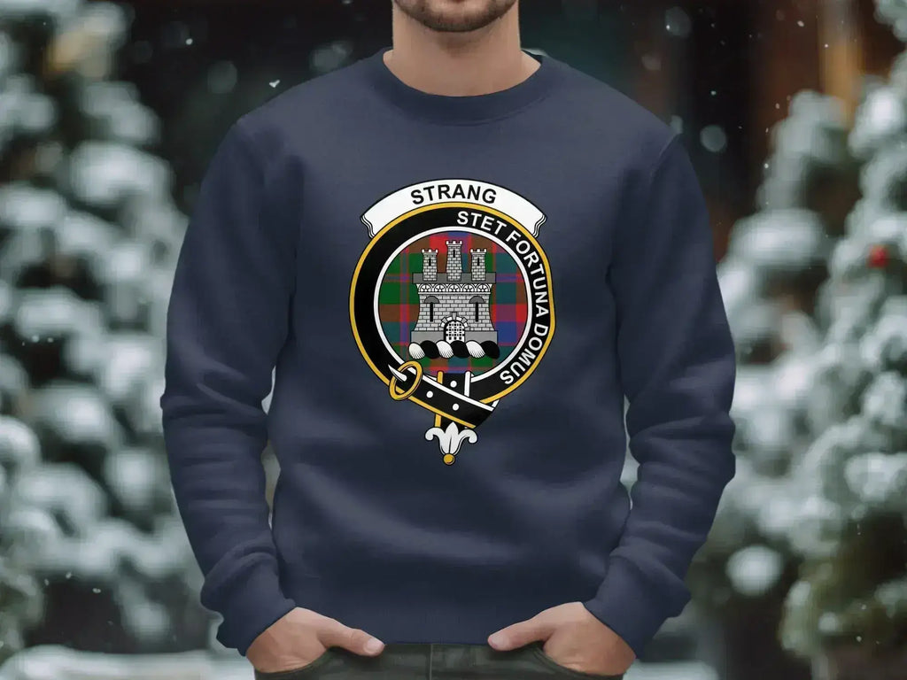 Clan Strang stet fortuna domus design sweatshirt — royal blue fleece
