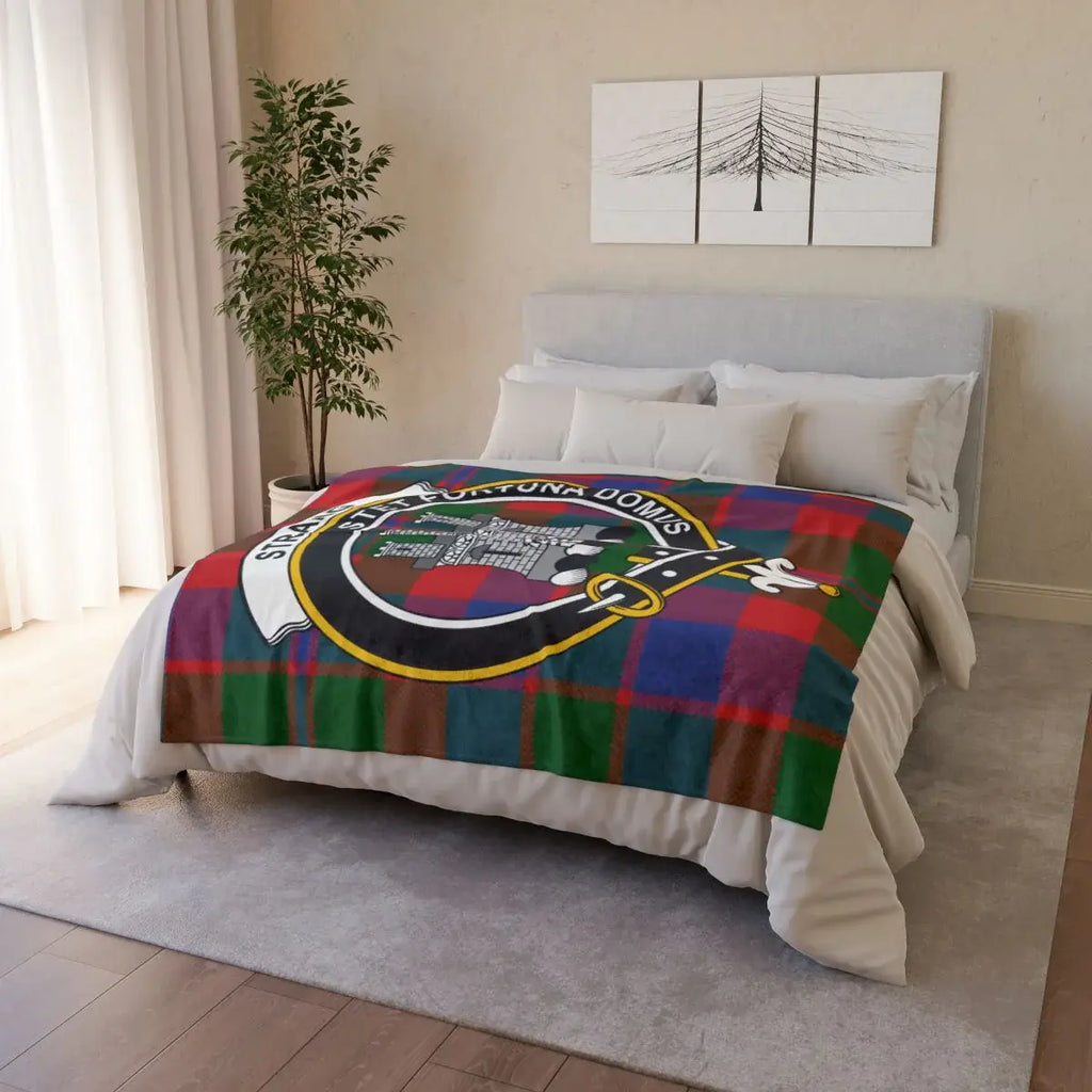 Clan Strang crest tartan plaid blanket for cosy home decor — 50x60 inch