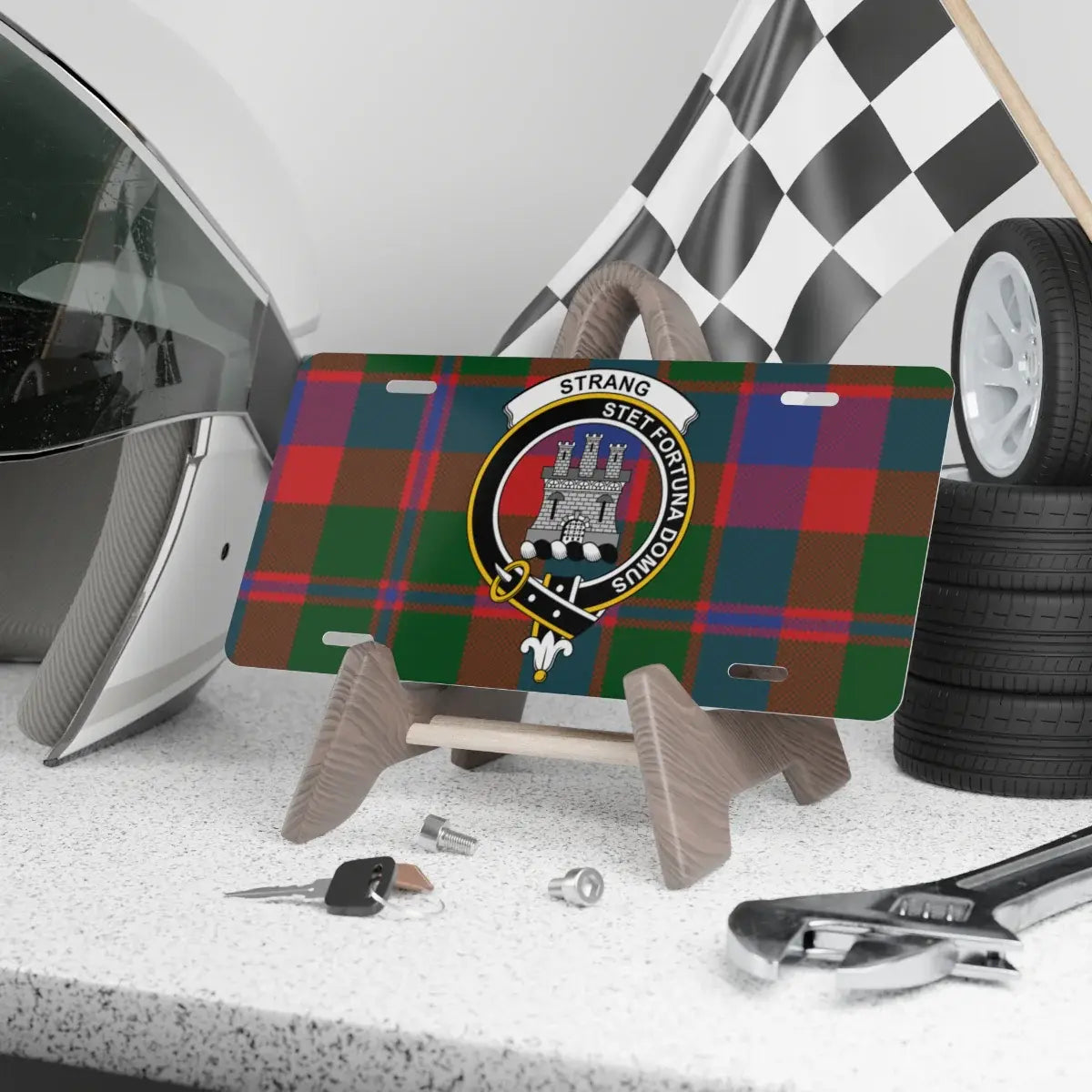 Clan Strang stet fortuna domus aluminium novelty license plate — 100% aluminium, 12x6 inch
