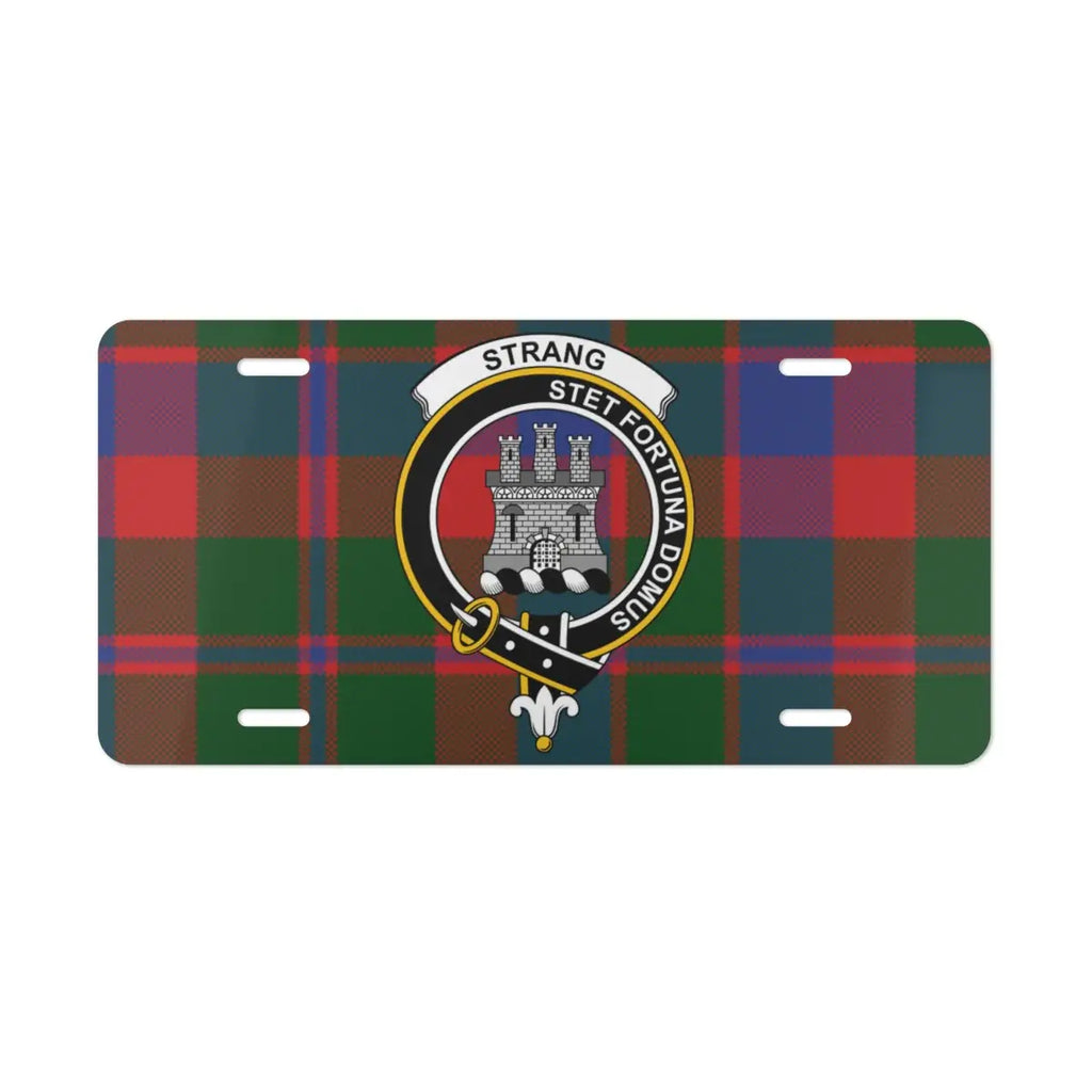 Strang stet fortuna domus Scottish clan crest tartan license plate — vivid design