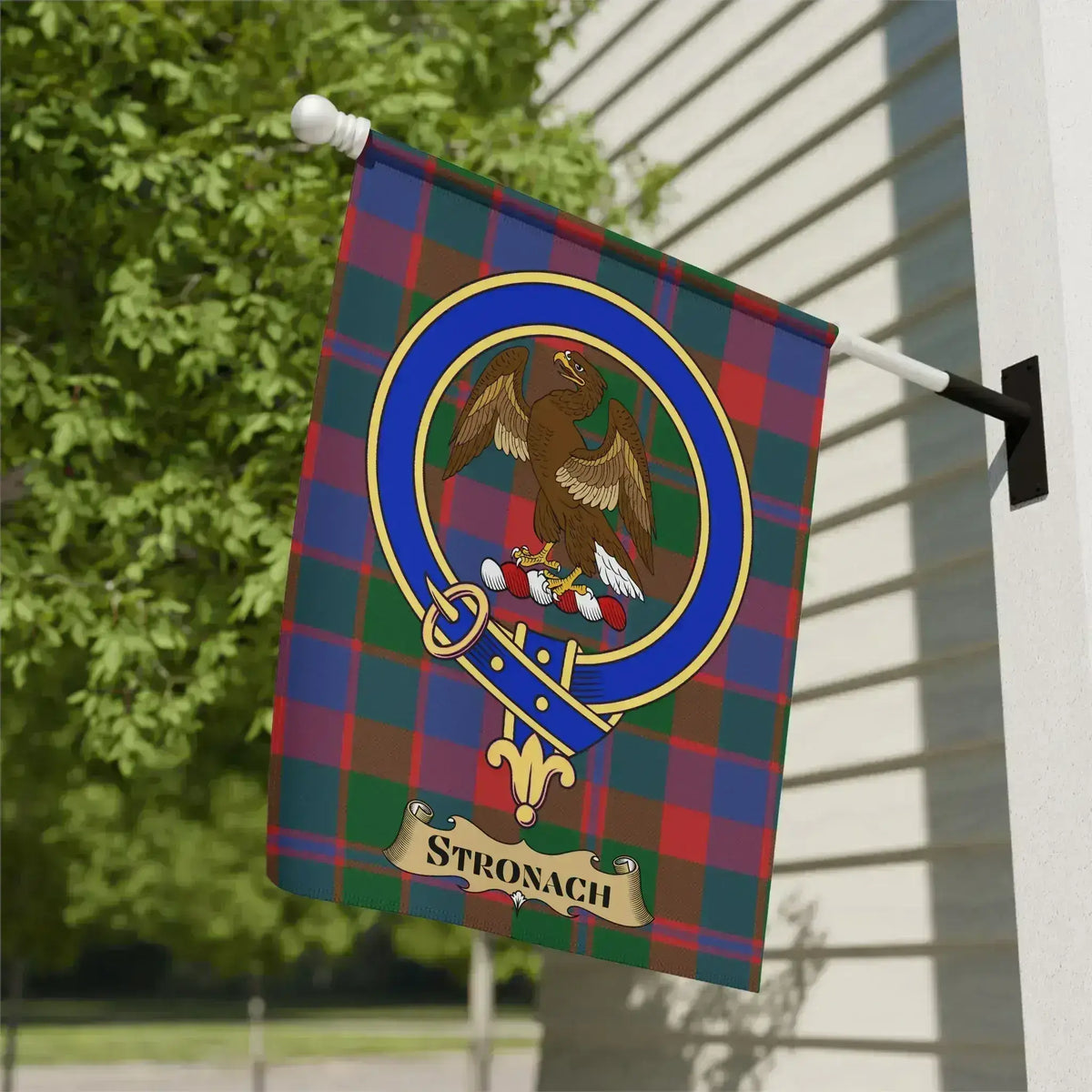 Stronach Family Crest Plaid Outdoor Flag