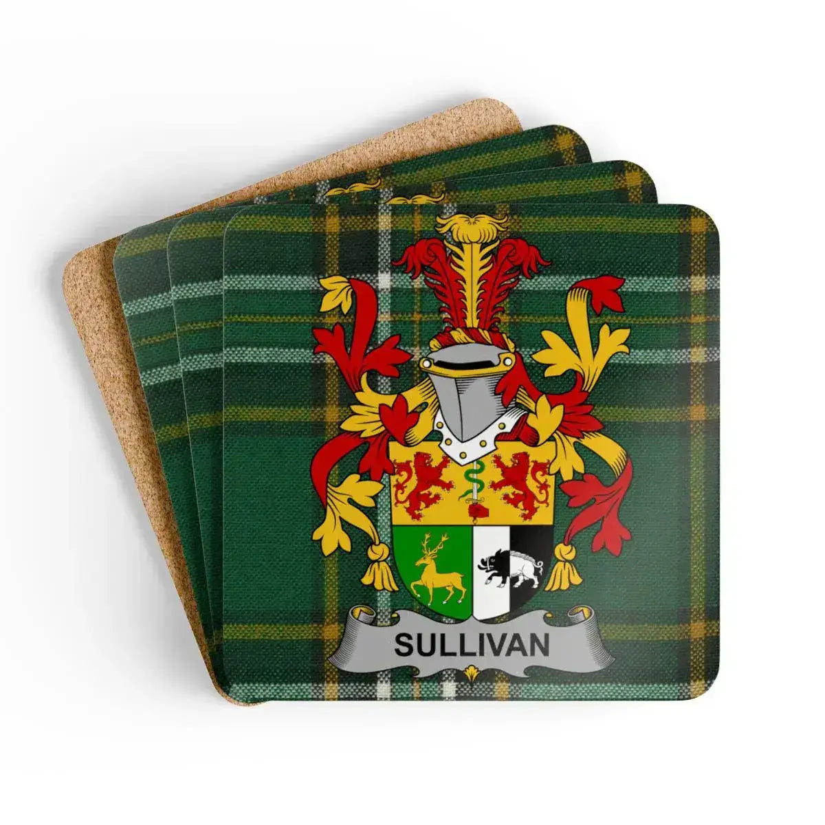 Heraldic Family Crest Plaid Sullivan Coaster Set product type