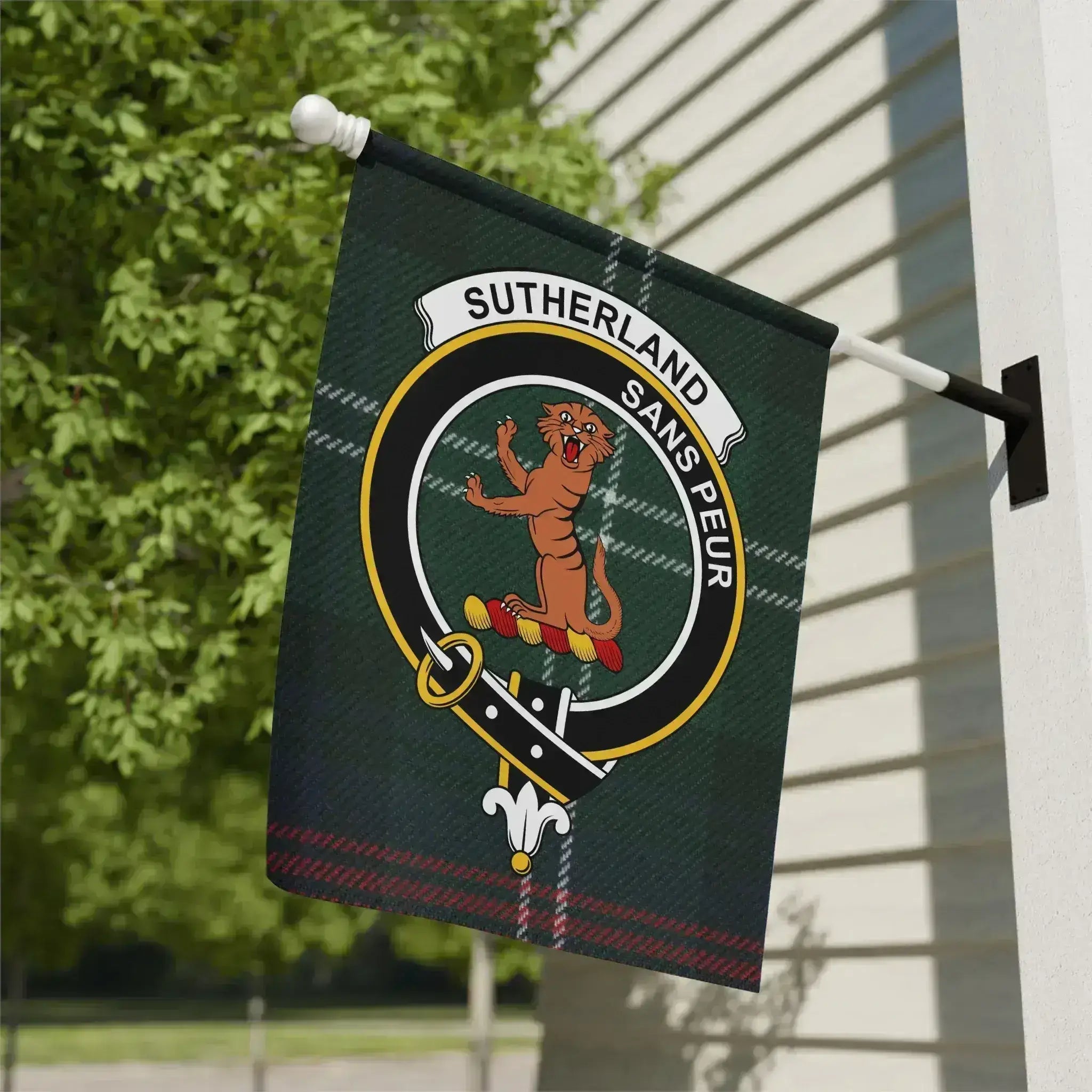 Clan Sutherland sans peur house banner garden flag — 12x18 inch, poly canvas