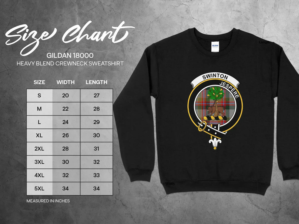 Swinton clan crest crewneck sweatshirt with Jespere motto and tartan design