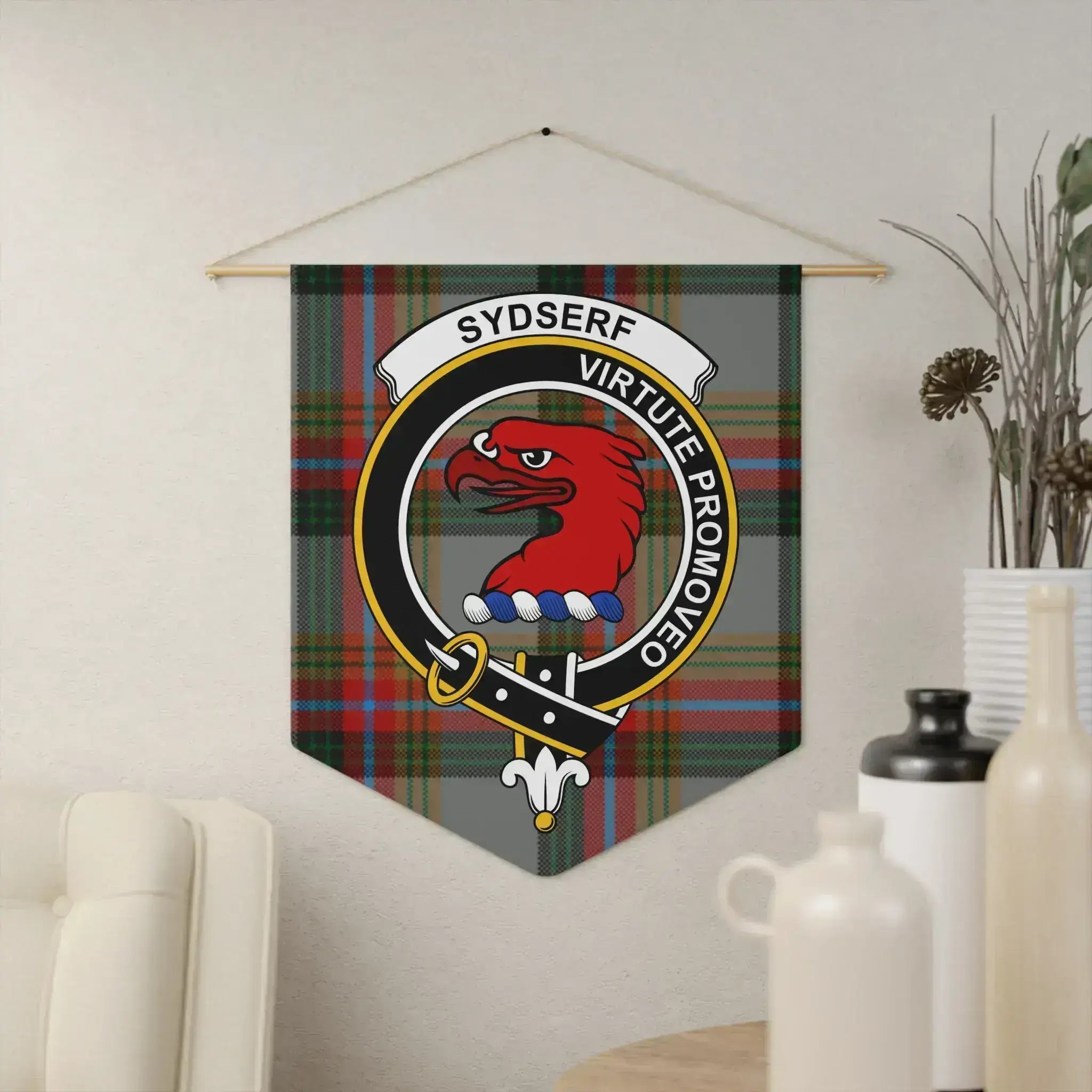 Family Crest with Eagle Emblem on Tartan Background product type