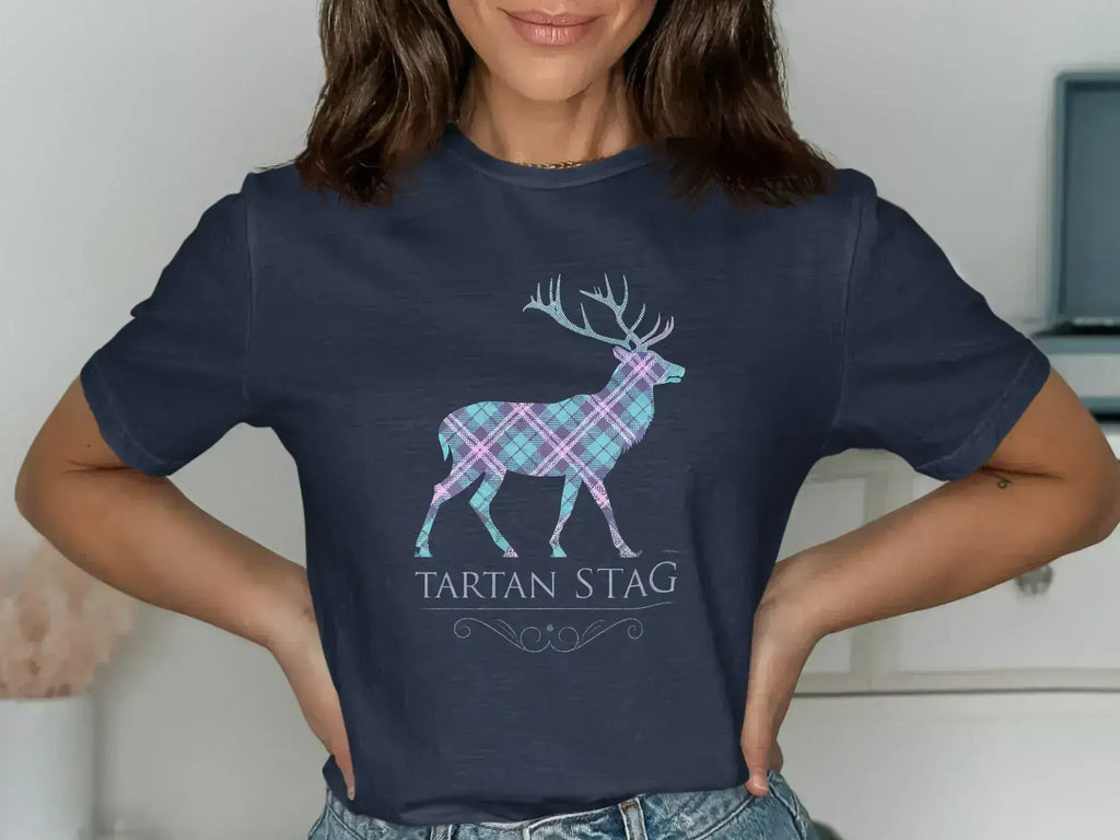 Tartan Stag Design on a Blue Short-Sleeve Shirt product