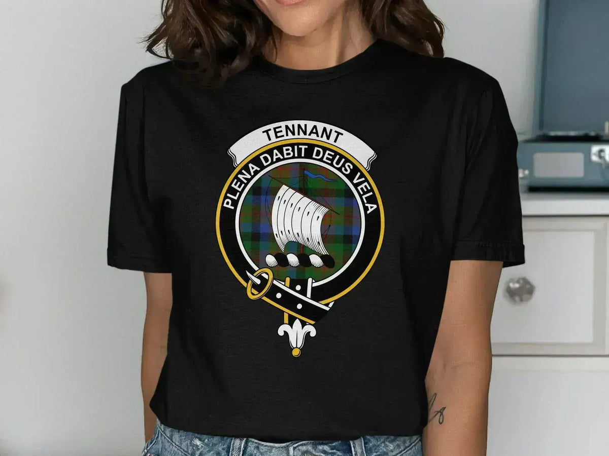 Tennant Scottish clan crest ship graphic black t-shirt — unisex sizing